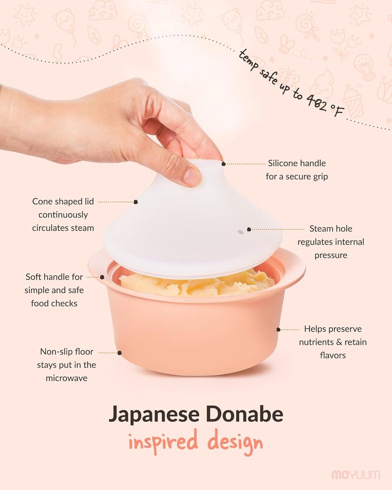 Moyuum Premium Silicone Baby Food Steamer - Mustard, 550ml, Microwave Safe Cooking Pot - Image 3